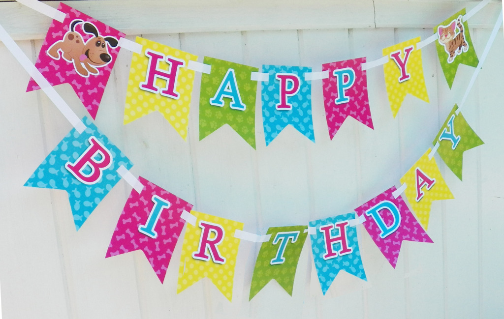 cat and dog birthday banner