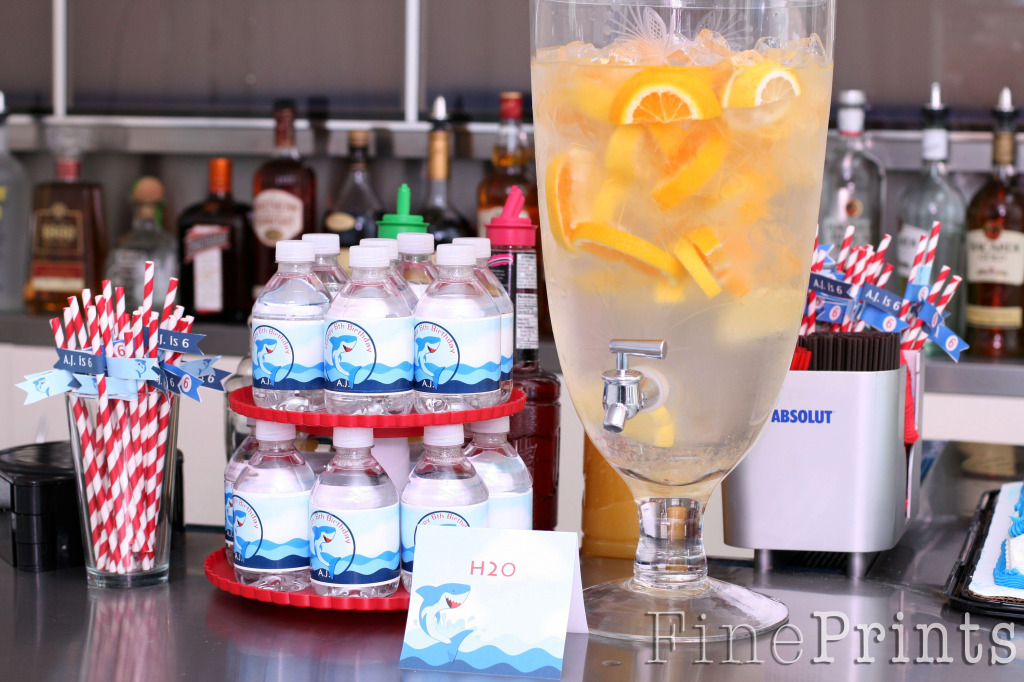 shark water labels and straw flags