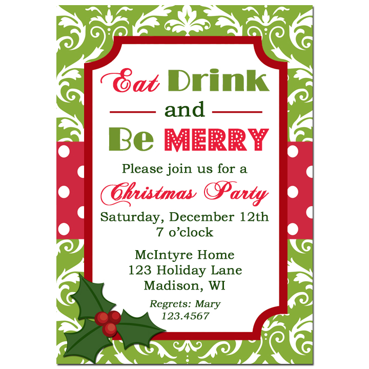 Green Damask Red Dot Holiday - Eat, Drink, and Be Merry