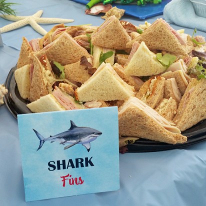 Shark Party Tent Style Food and Drink Labels