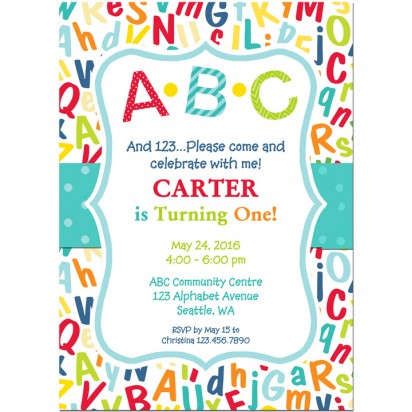 ABC 123 Birthday Party Invitation