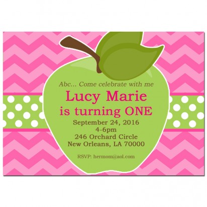 Green Apple Pink Chevron Birthday Invitation
