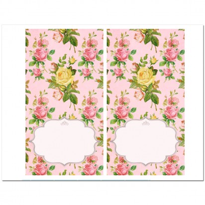 Pink Rose Floral Tent Style Food and Drink Labels 