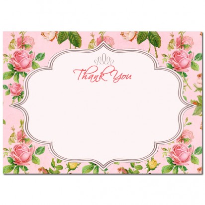 Pink Rose Floral Thank You Notes 