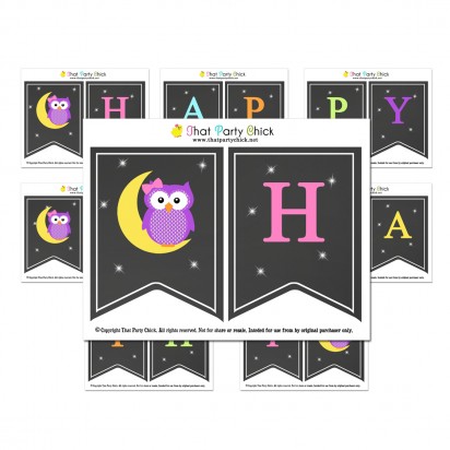 Night Owl Pajama Party "Happy Birthday" Banner 