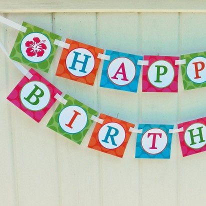 Luau Happy Birthday Banner - Hibiscus Dream