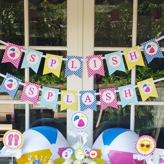 Splish Splash Beach Ball Pool Party Banner 