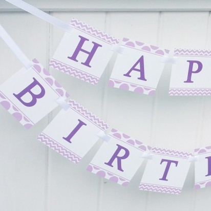 Purple Chevron Dots "Happy Birthday" Banner