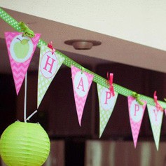 Green Apple Pink Chevron "Happy Birthday" Banner 