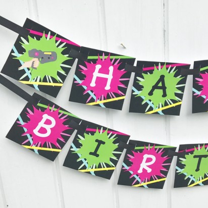 Girl's Laser Tag "Happy Birthday" Banner - Neon Dreams