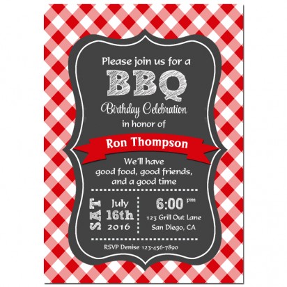 Red Gingham Barbeque Invitation