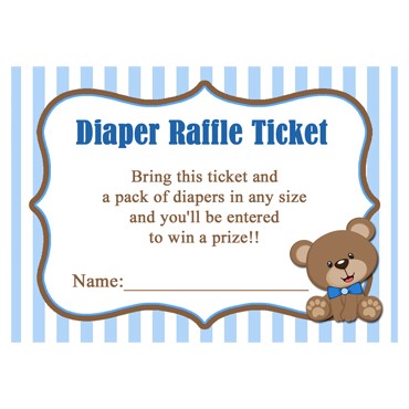 Blue Teddy Bear Baby Shower Diaper Raffle Cards