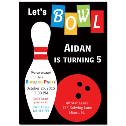 Bowling Pin Red Bowling Ball Invitation