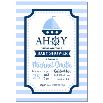 Sailboat Baby Shower Party Invitation - Preppy Boy Nautical
