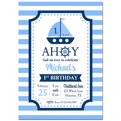 Sailboat First Birthday Party Invitation