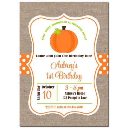 Little Pumpkin Burlap Invitation (without party flags)