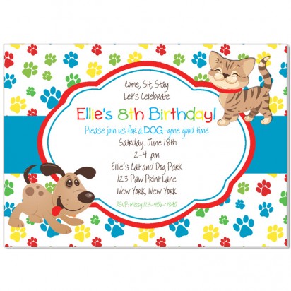 Cat and Puppy Dog Party Invitation - Primary Color Cats and Dogs Collection