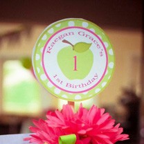 Green Apple Pink Chevron Party Centerpiece Toppers