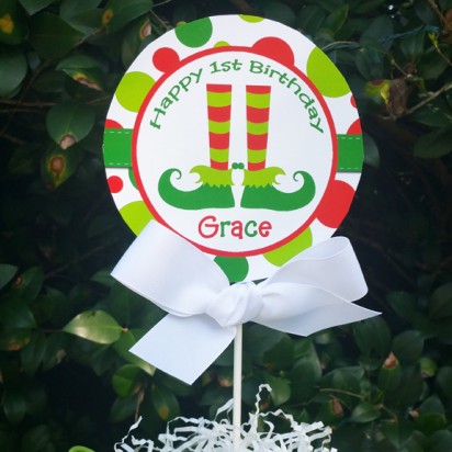 Christmas Elf Feet Party Personalized Centerpiece Toppers 