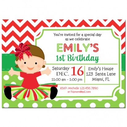 Christmas Baby Girl First Birthday Invitation