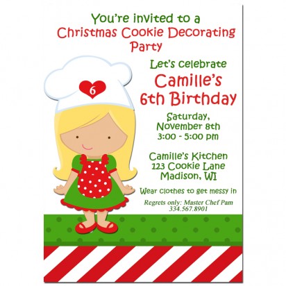 Girl Baker Christmas Cookie Decorating Invitation