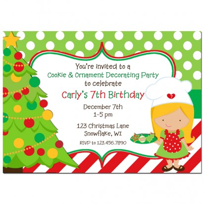 Girl's Christmas Cookie Decorating Invitation