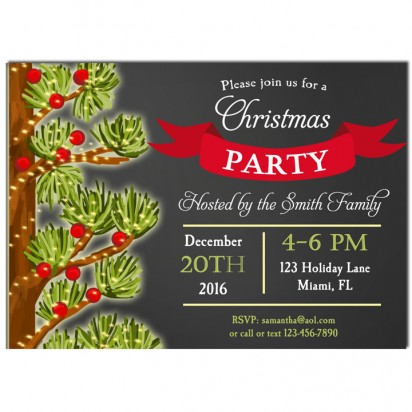 Christmas Party Invitation - Holly Chalkboard
