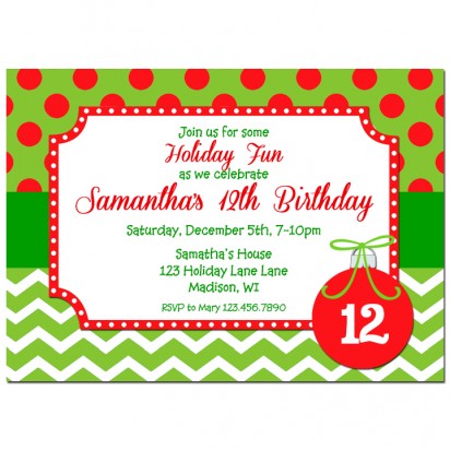 Green Chevron Christmas Ornament Invitation