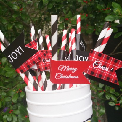 Christmas Plaid Straw Flags - Santa's Coming