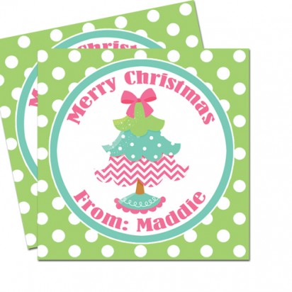 Pink Christmas Tree 2.5" Christmas Gift Tags