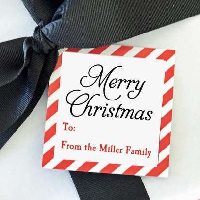 Red Stripe trim 2.5" Christmas Gift Tags