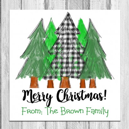 Black Buffalo Check Christmas Trees 2.5" Christmas Gift Tags