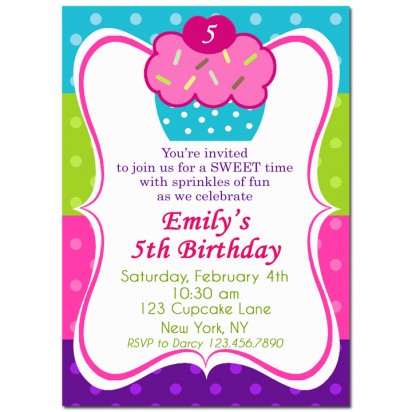 Cupcake with Sprinkles Birthday Party Invitation