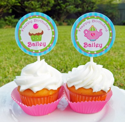 Girl's Tea Party Cupcake Toppers