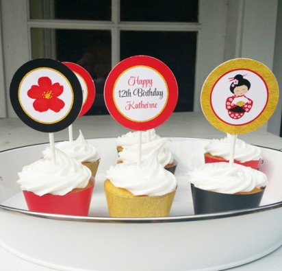 Chinese Asian Party Cupcake Toppers - Chinese Lantern Collection