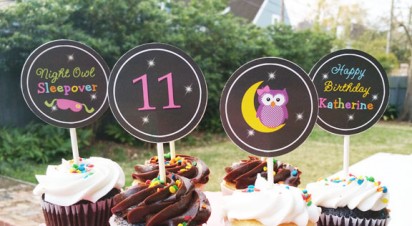 Night Owl Pajama Party Cupcake Toppers