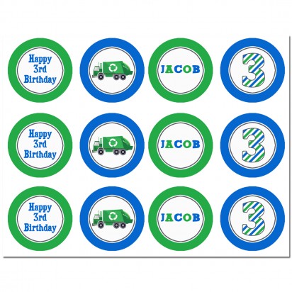 Garbage Recycle Truck Cupcake Toppers - Trash Bash Collection 