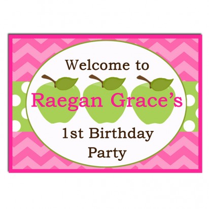 Green Apple Pink Chevron Birthday Party Sign