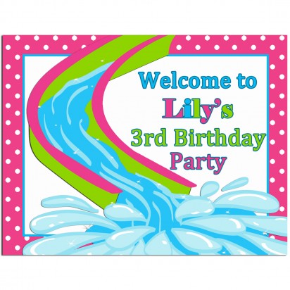 Girl's Water Slide Pool Party Personalized Door Sign