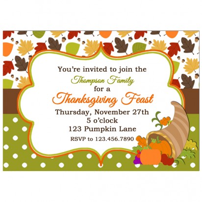 Fall Leaves Cornucopia Thanksgiving Invitation