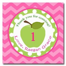 Green Apple Pink Chevron Party Favor Tags 