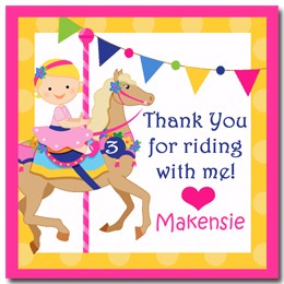 Girl's Carousel Birthday Party Favor Tags 