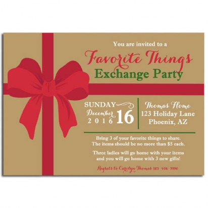 Favorite Things Red Bow Party Invitation - Christmas Favorite Things Collection