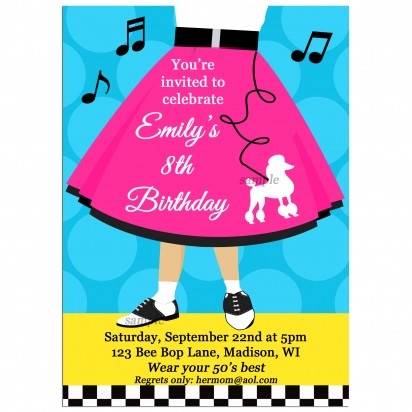 Fifties Sock Hop Party Invitation - Poodle Skirt 