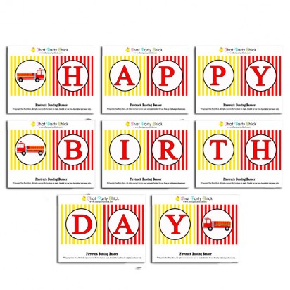 Fire Truck "Happy Birthday" Banner - Firefighter Bunting