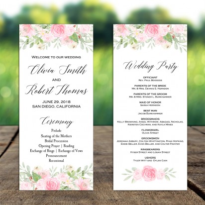 Blush Pink Floral 4x9" Wedding Program