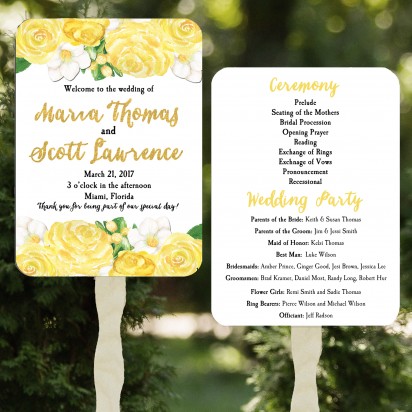 Wedding Program Fans Yellow Floral