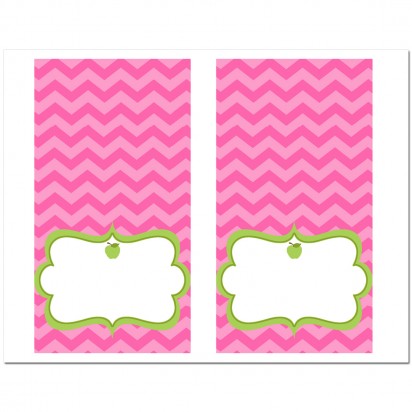 Green Apple Pink Chevron Party Tent Style Food and Beverage Labels