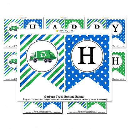 Garbage Recycle Truck  "Happy Birthday" Banner - Trash Bash Collection