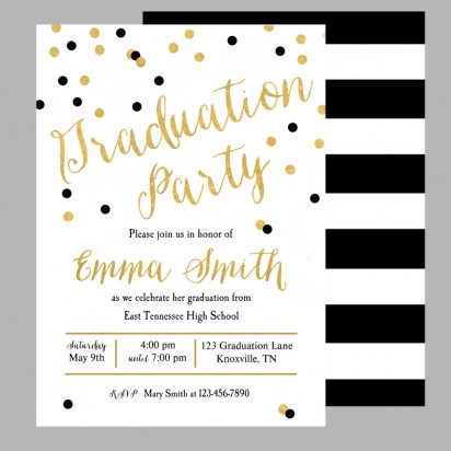Graduation Black Stripe Gold Confetti Any Occasion Party Invitation